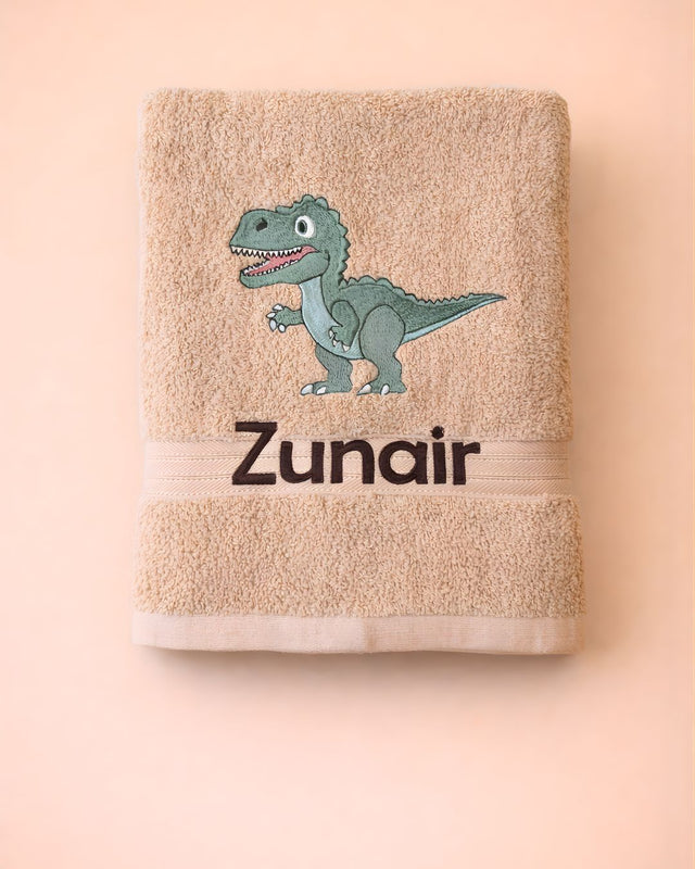 Dino Bath, cotton kids towel with name embroidery