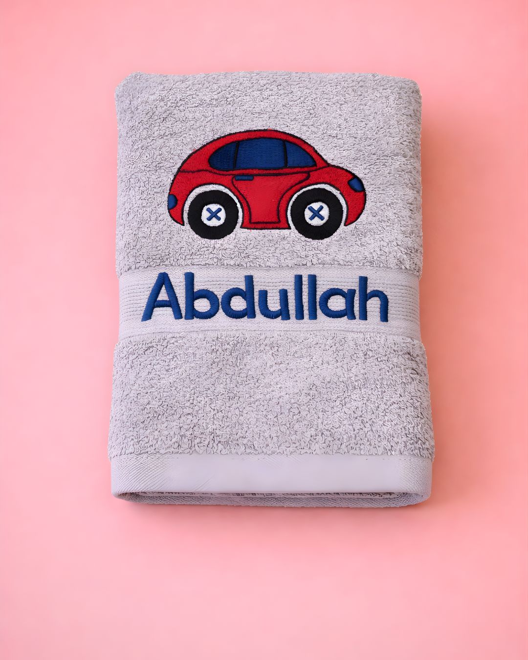 My Red Car, cotton kids towel with name embroidery