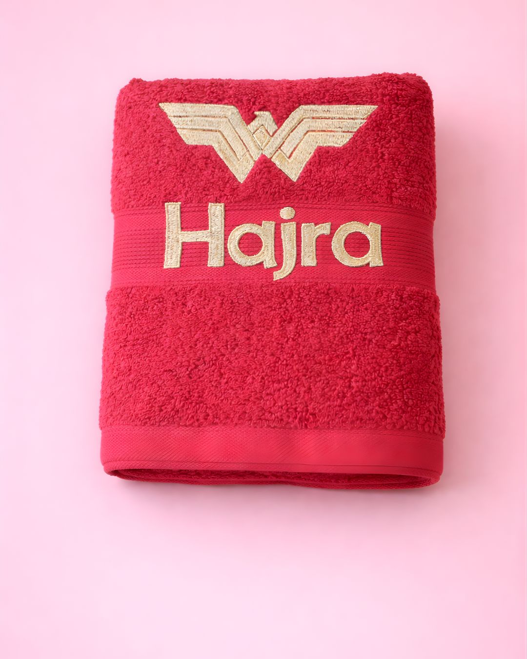 Wonder Girl, cotton kids towel with name embroidery