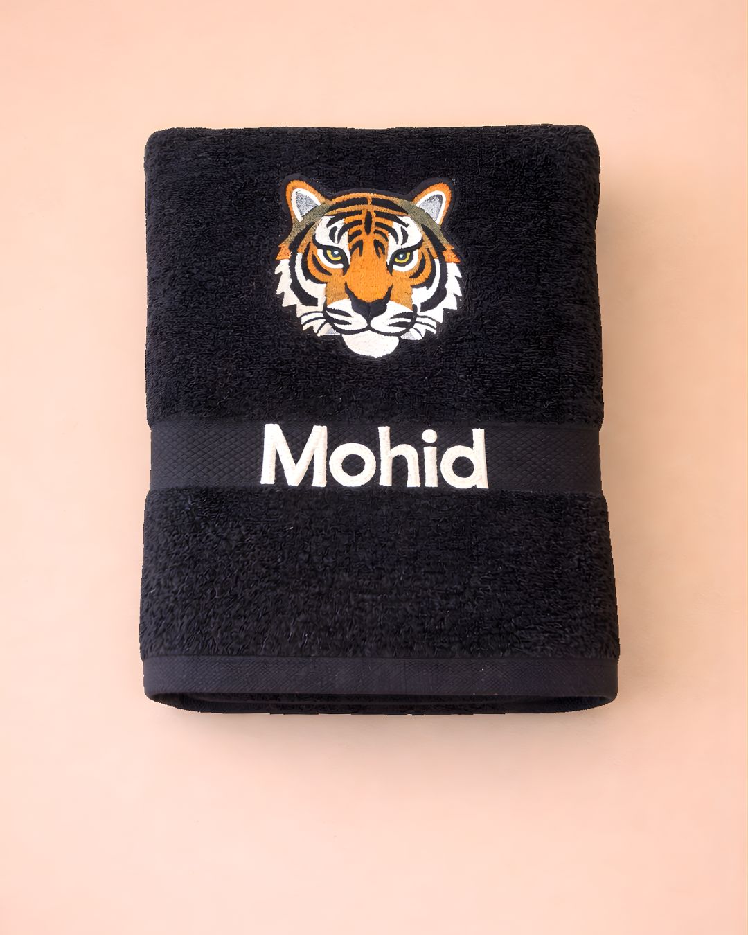 Tiger Boy, cotton kids towel with name embroidery
