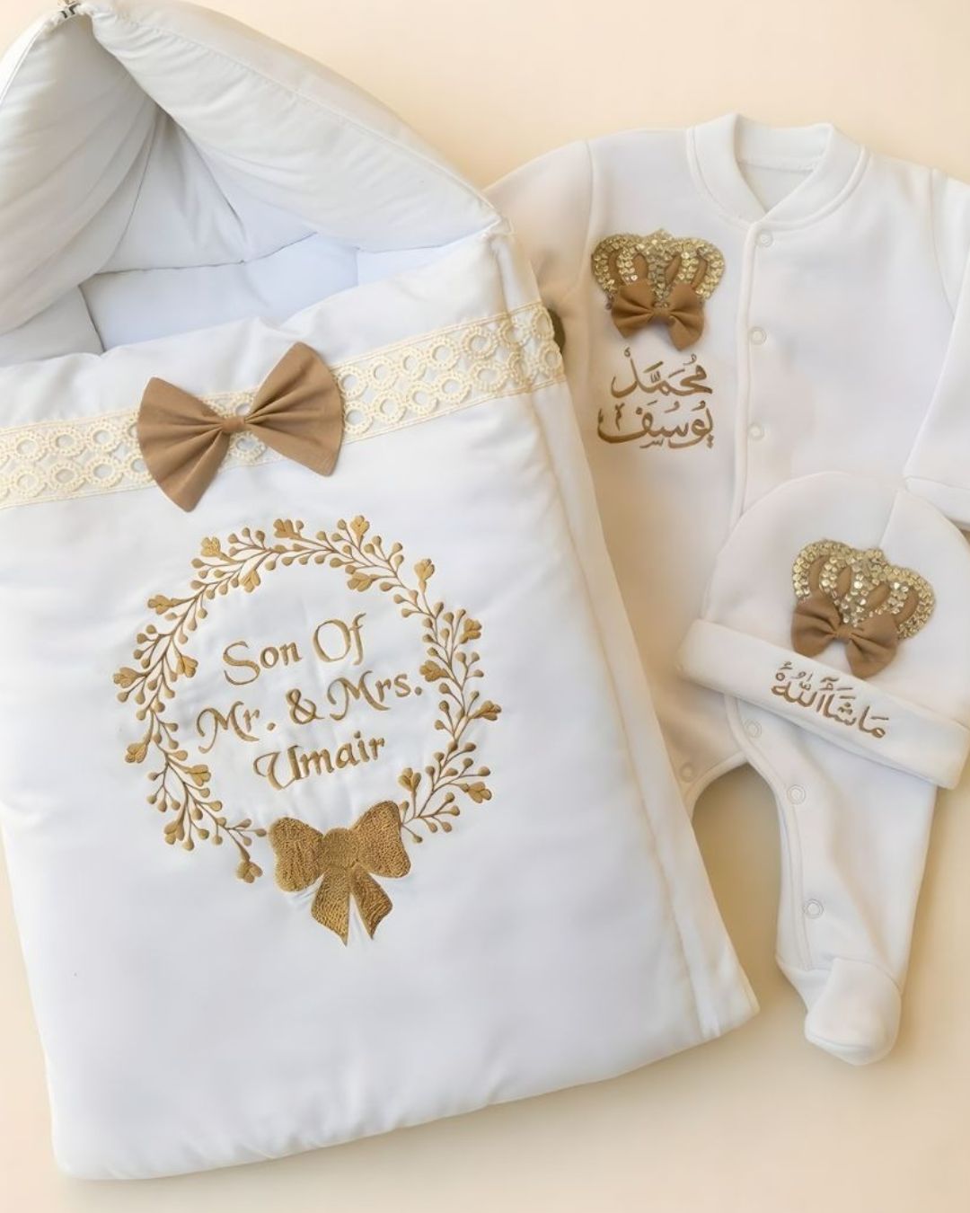 Royal Embellished Bow Set, 3 piece newborn set, another view