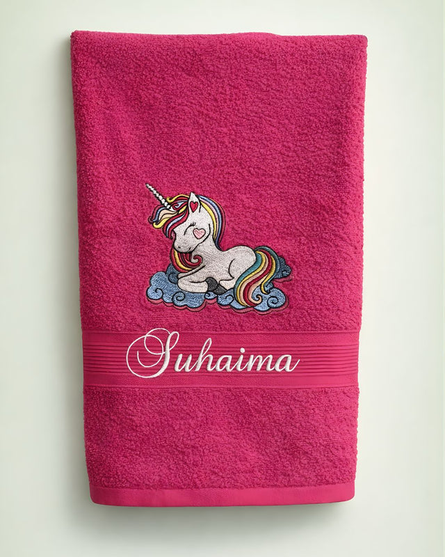 Unicorn Clouds, cotton kids towel with name embroidery