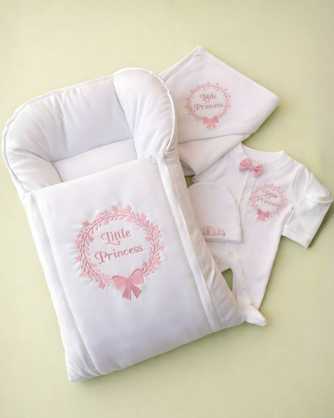 Little Princess Starter Set, cotton satin 4 piece newborn set with name embroidery