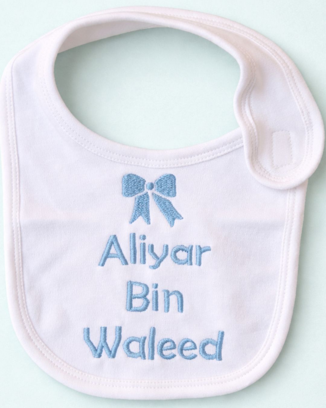 Bow Name Bib, baby bib, another view