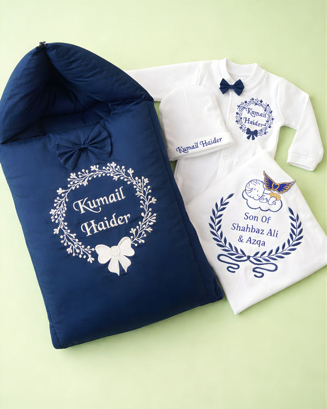Navy Starter Set, 4 piece newborn set with name embroidery