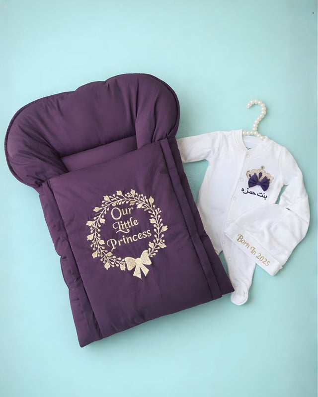 Our Little Princess, cotton satin 3 piece newborn set with name embroidery