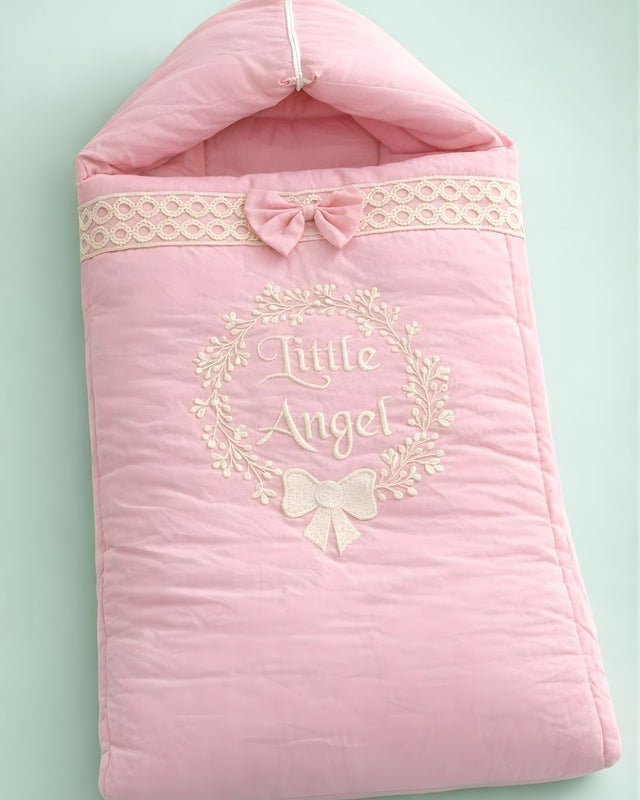 Little Angel, cotton satin baby carry nest with name embroidery