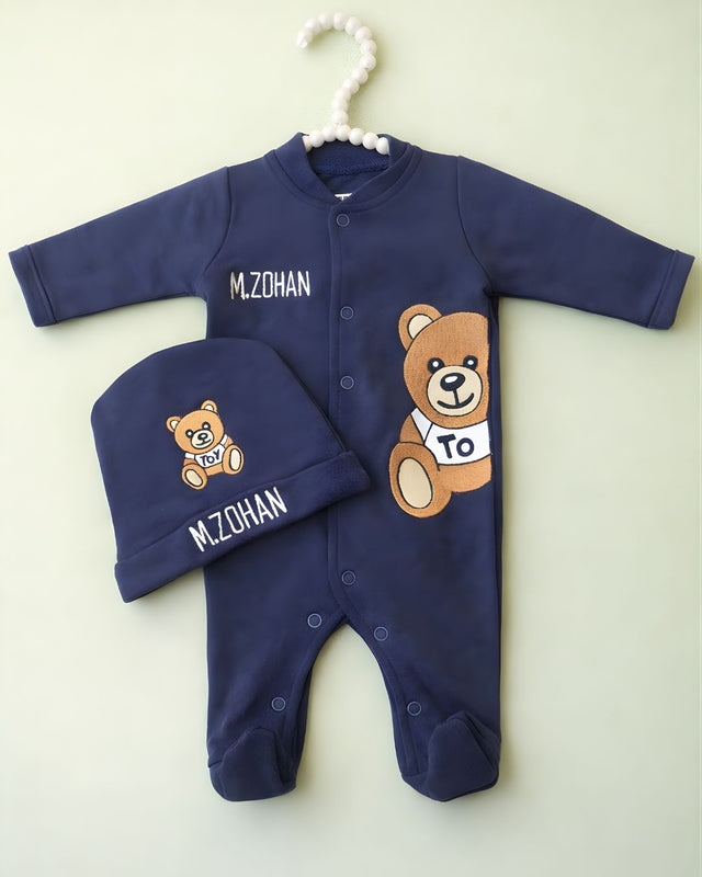 Moschino Bear Navy Set, 2 piece newborn set with name embroidery