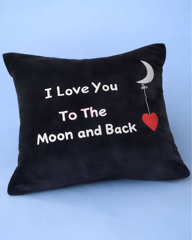 Moon & Back Cushion, black velvet couple cushion with name embroidery