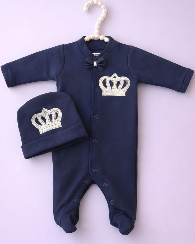 Royal Crown Boy, 2 piece newborn set with name embroidery