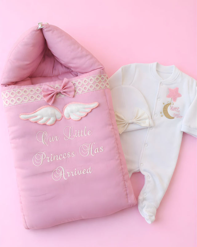 Little Sister Set, cotton satin 3 piece newborn set with name embroidery