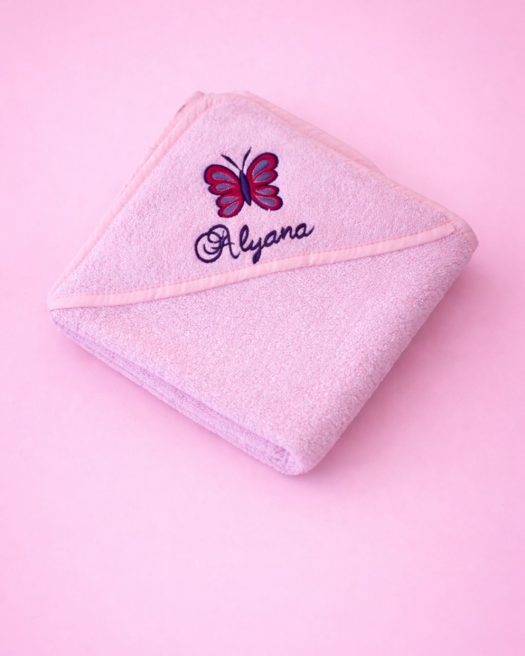 Baby Butterfly Towel, pink cotton baby towel with name embroidery