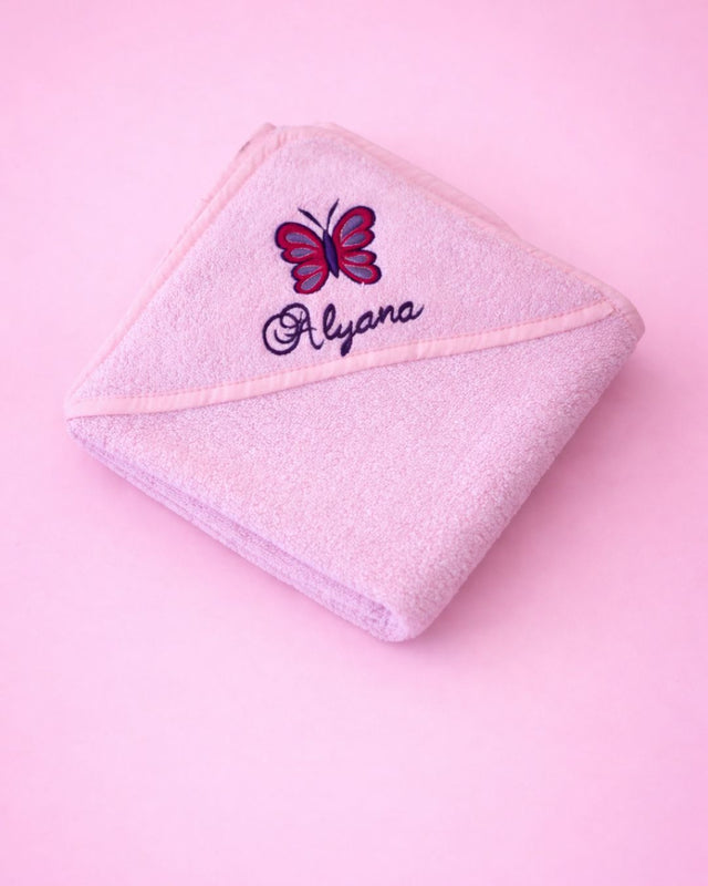 Baby Butterfly Towel, pink cotton baby towel with name embroidery