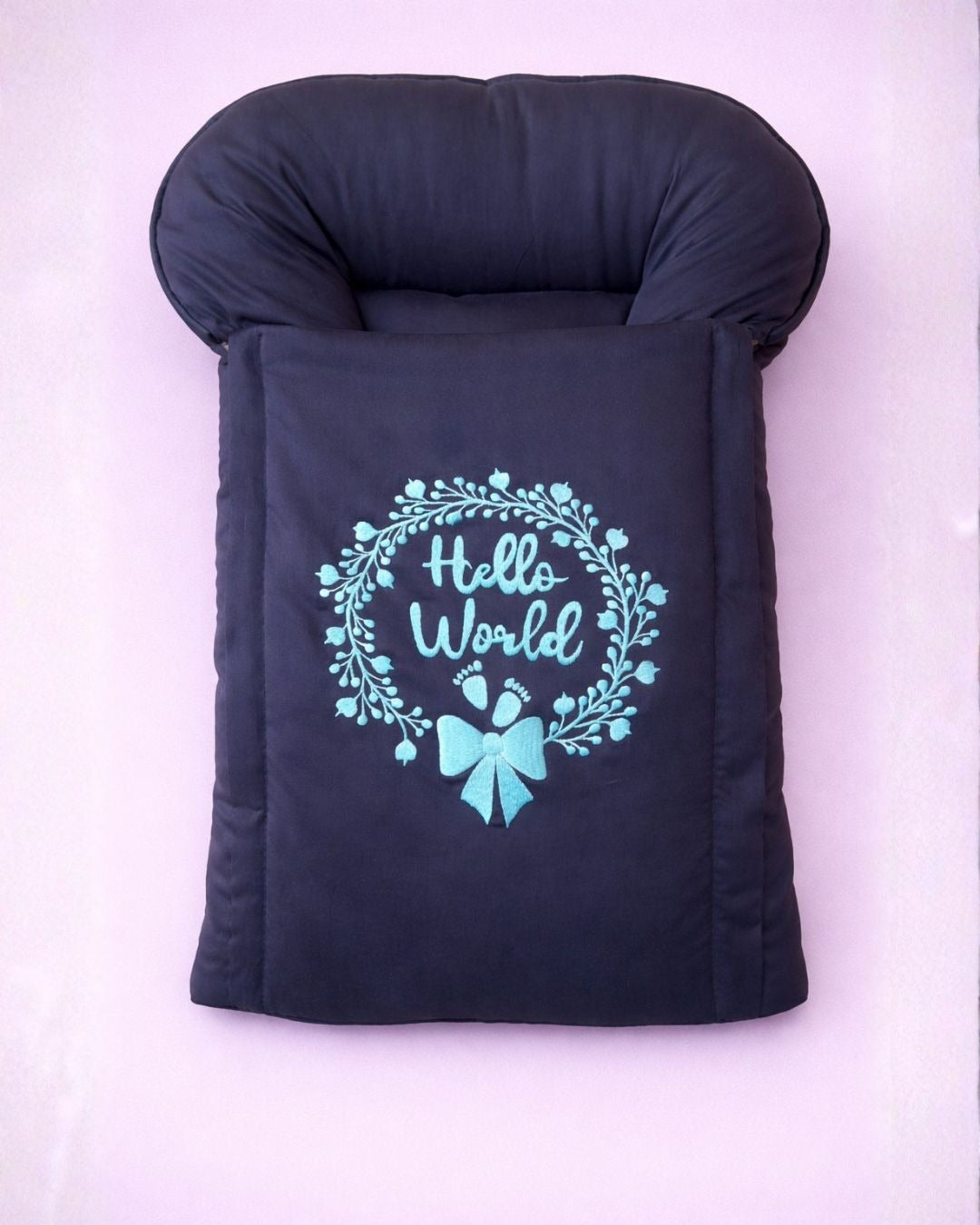 Mint Green Floral Nest, baby carry nest, Cotton Satin, 27 by 15 inches, Navy blue option
