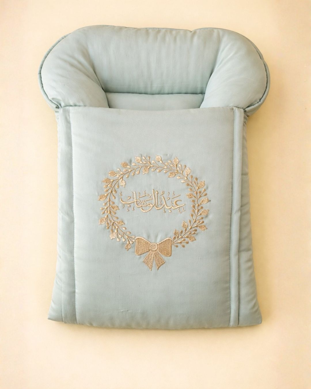 Mint Green Floral Nest, cotton satin baby carry nest with name embroidery