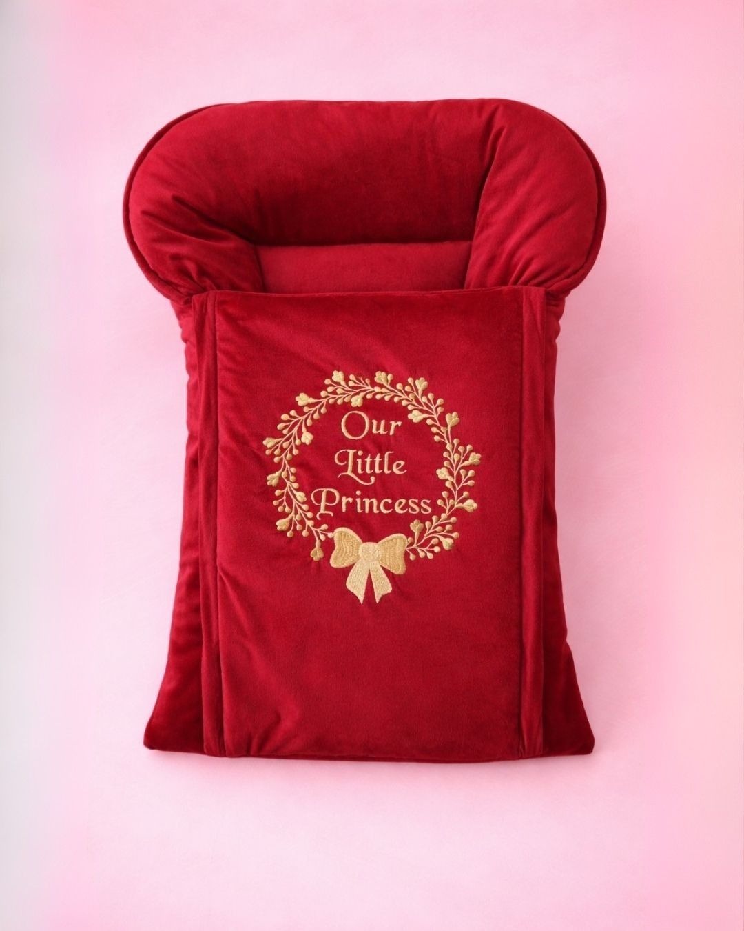 Our Princess Nest, red velvet baby carry nest with name embroidery