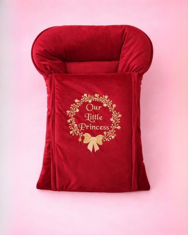 Our Princess Nest, red velvet baby carry nest with name embroidery