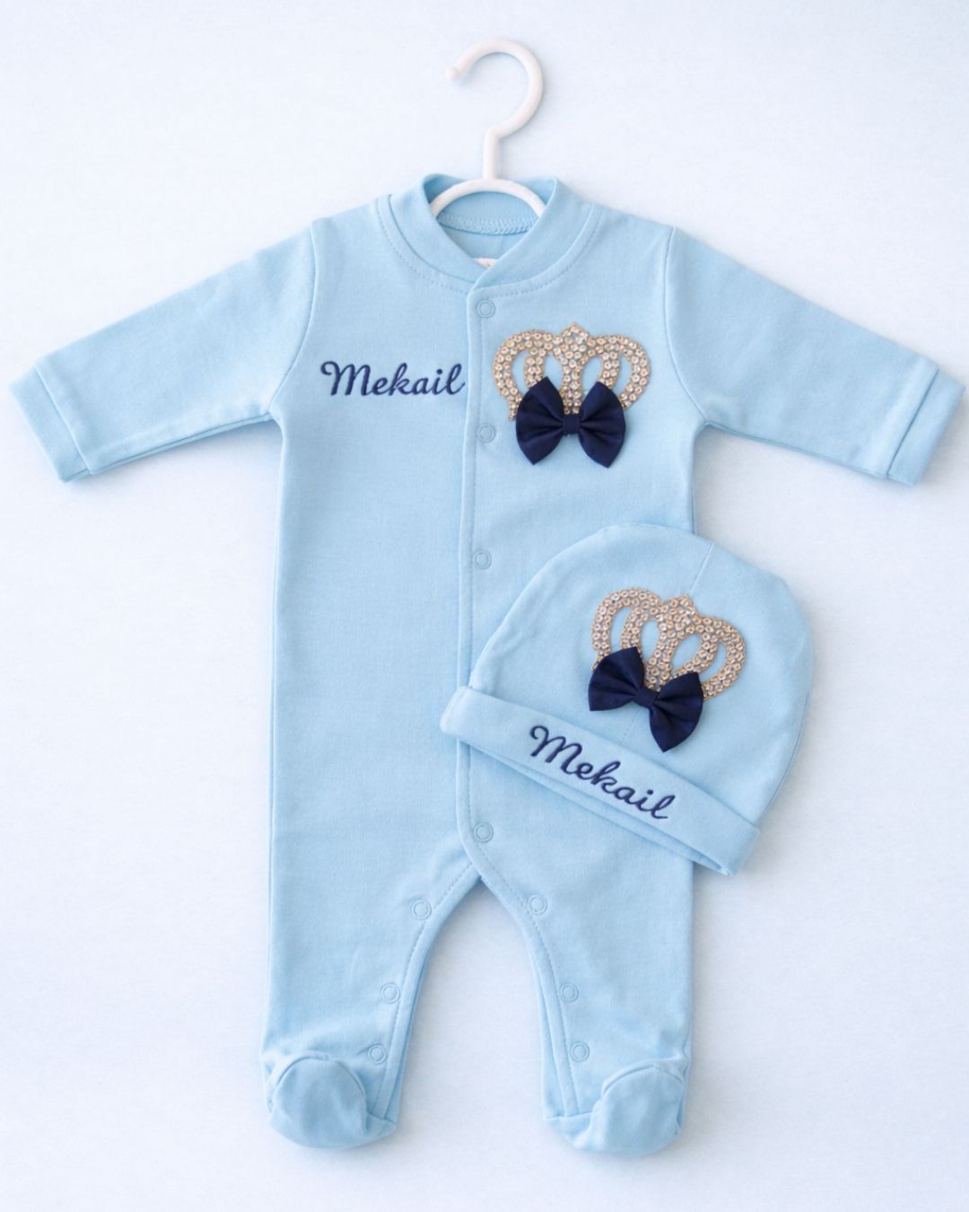 Royal Embellished Suit, blended fabric baby outfit with name embroidery