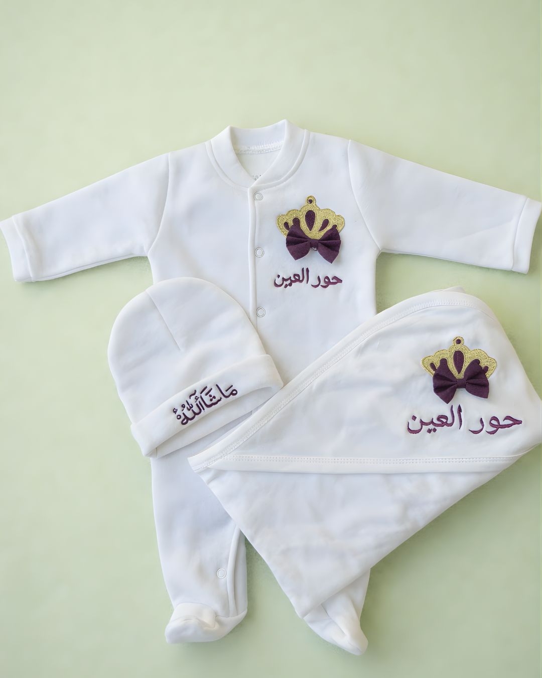 Royal Crown Sheet Set, blended fabric 3 piece newborn set with name embroidery