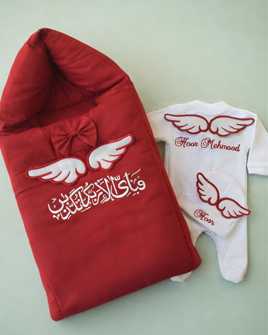Ayat Angel Set, blended fabric 3 piece newborn set with name embroidery