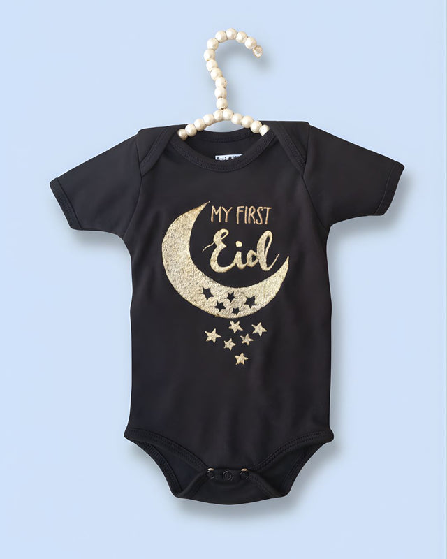 Smart Black, blended fabric baby outfit with name embroidery