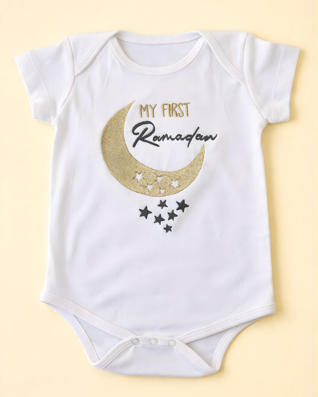My First Ramzan, blended fabric baby outfit with name embroidery