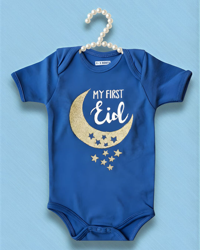 Little Blue Boy, blended fabric baby outfit with name embroidery