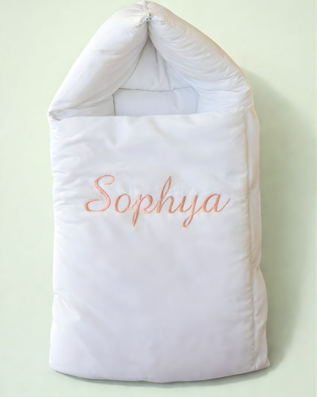 Designers Signature Nest, cotton satin baby carry nest with name embroidery