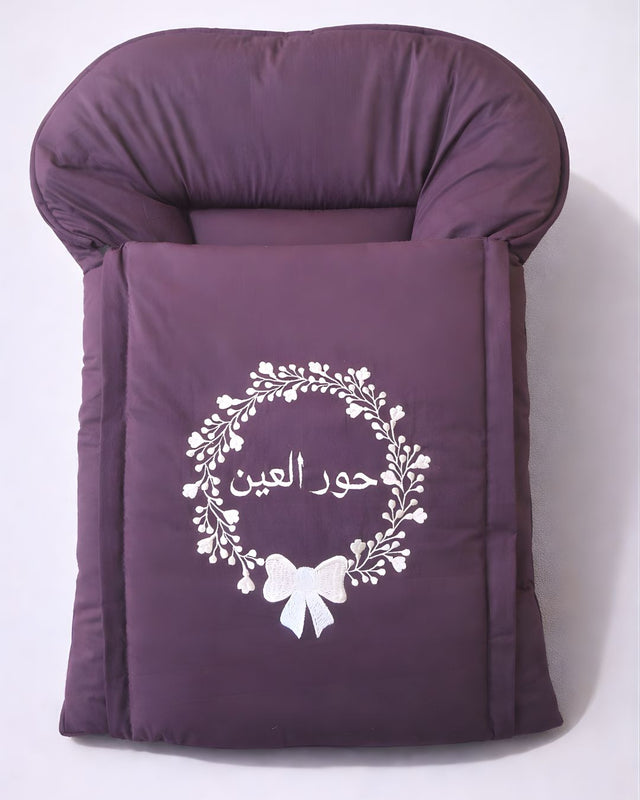 Burgundy Bow, cotton satin baby carry nest with name embroidery