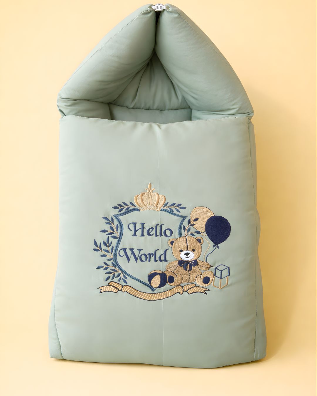 Hello Mint, cotton satin baby carry nest with name embroidery