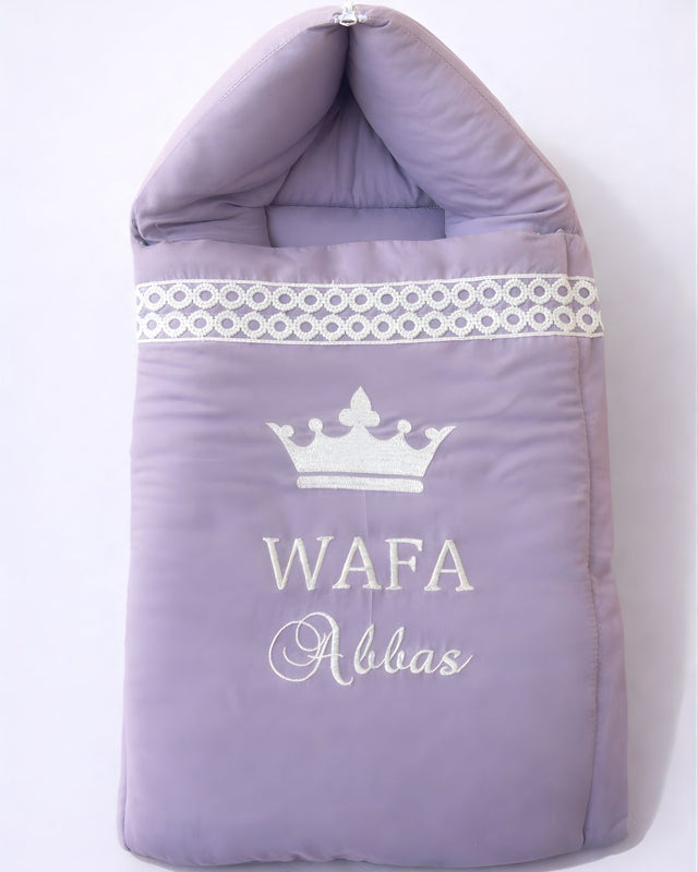 Purple Bed, cotton satin baby carry nest with name embroidery