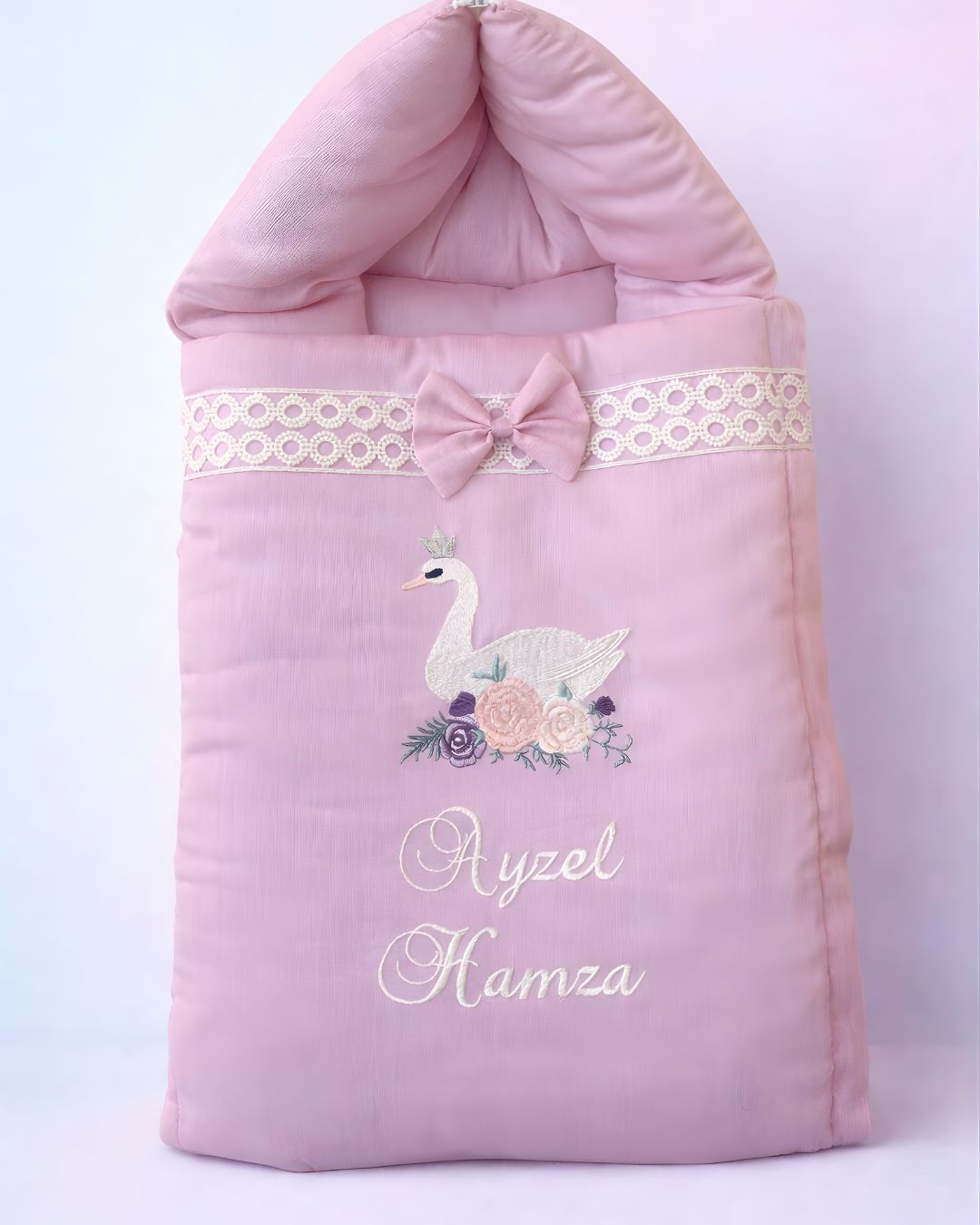 Swan Nest, cotton satin baby carry nest with name embroidery