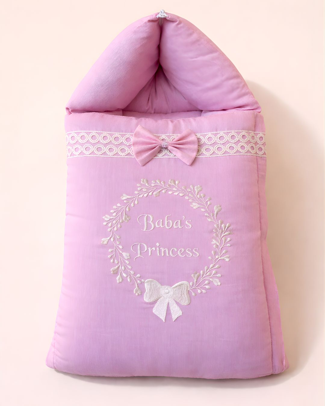 Baba’s Princess, cotton satin baby carry nest with name embroidery
