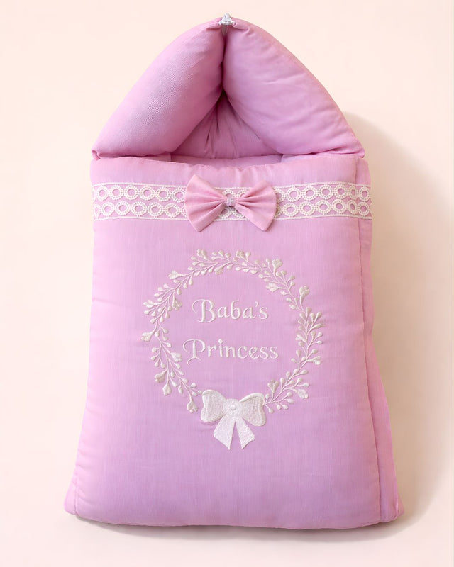 Baba’s Princess, cotton satin baby carry nest with name embroidery