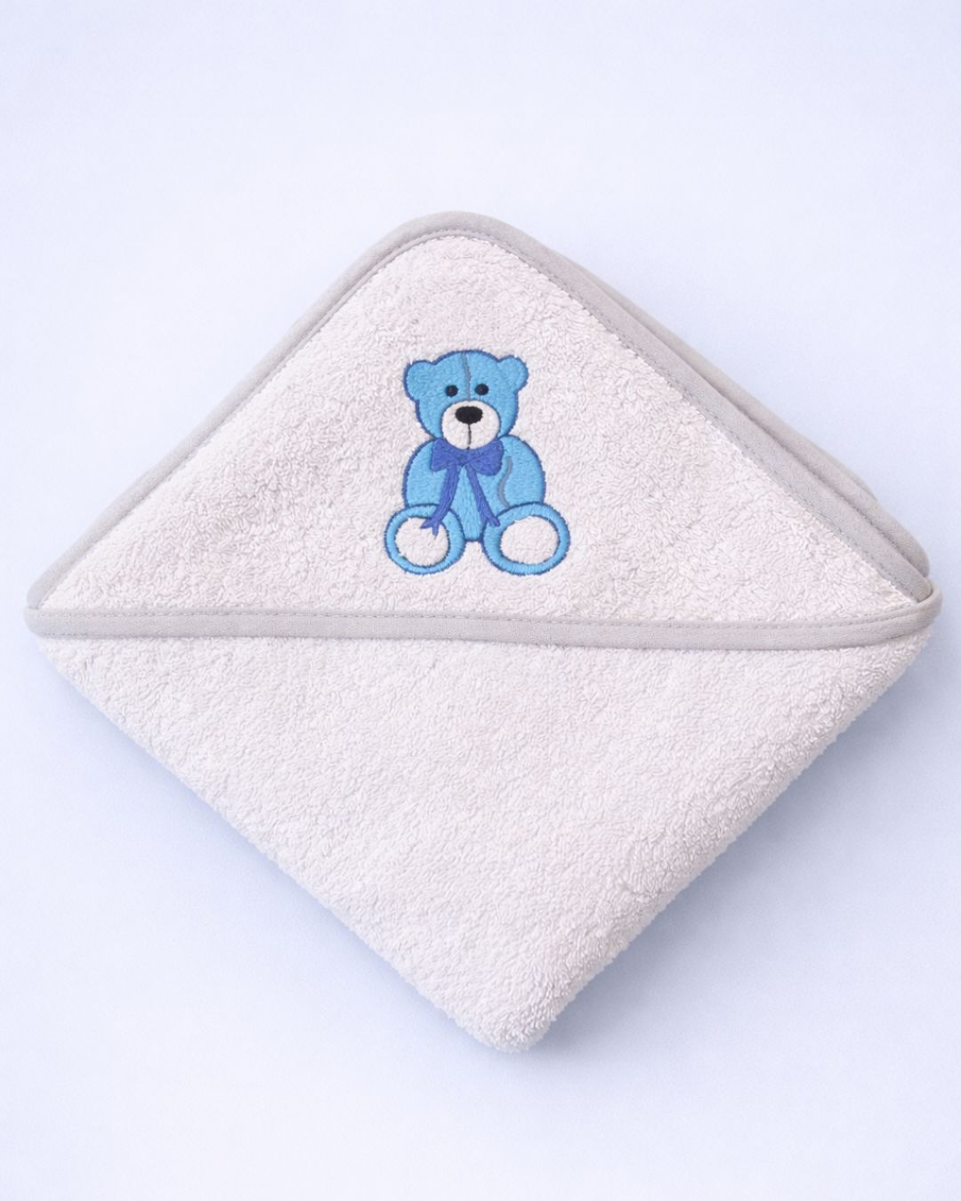Baby Bear Towel, white cotton baby towel with teddy bear embroidery and name embroidery
