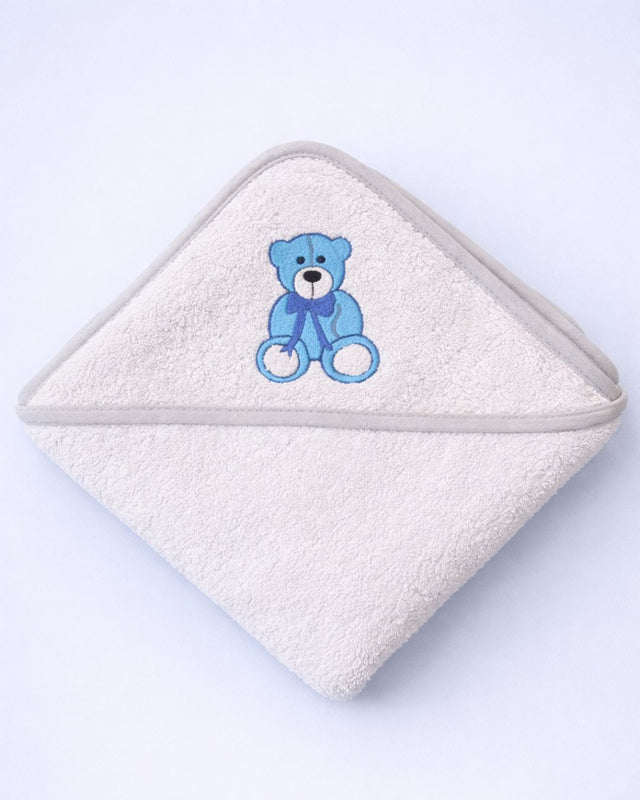 Baby Bear Towel, white cotton baby towel with teddy bear embroidery and name embroidery