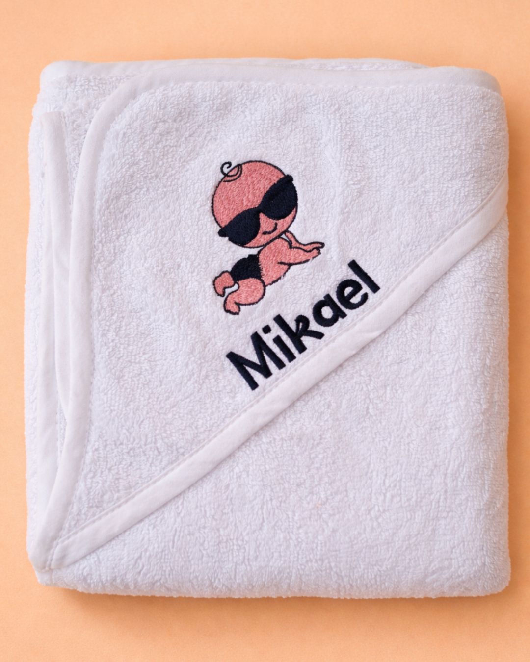 Boss Baby Towel, white cotton baby towel with name embroidery