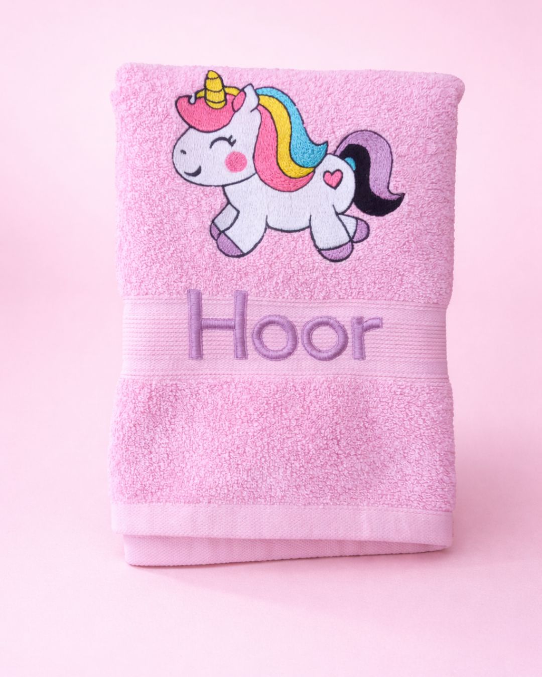 Unicorn Name Towel, pink cotton kids towel with name embroidery