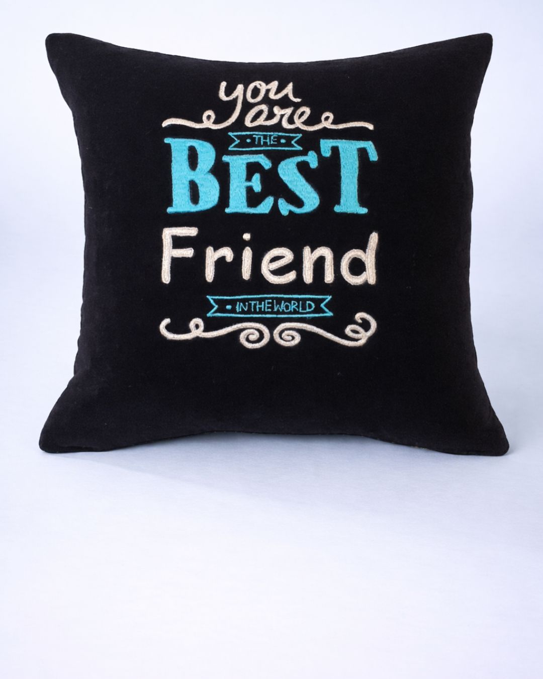 Best Friend Cushion, black velvet name cushion with name embroidery