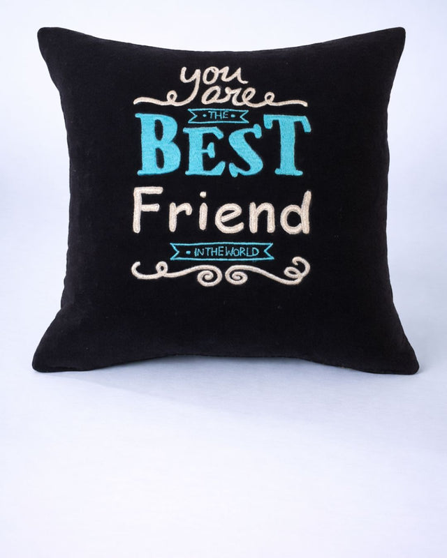 Best Friend Cushion, black velvet name cushion with name embroidery