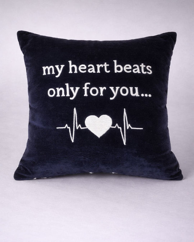 Heart Beat Cushion, black velvet name cushion with name embroidery