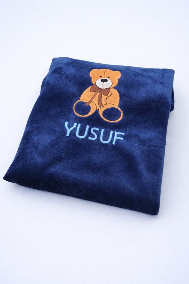 Bear Baby Blanket, blue fleece baby blanket with name embroidery