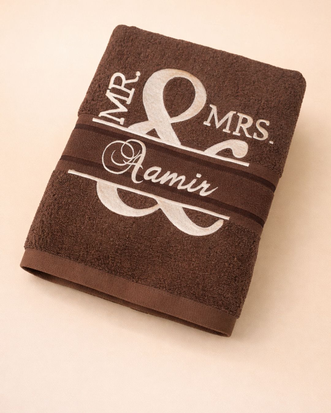 Mr & Mrs Bath, cotton towel with name embroidery