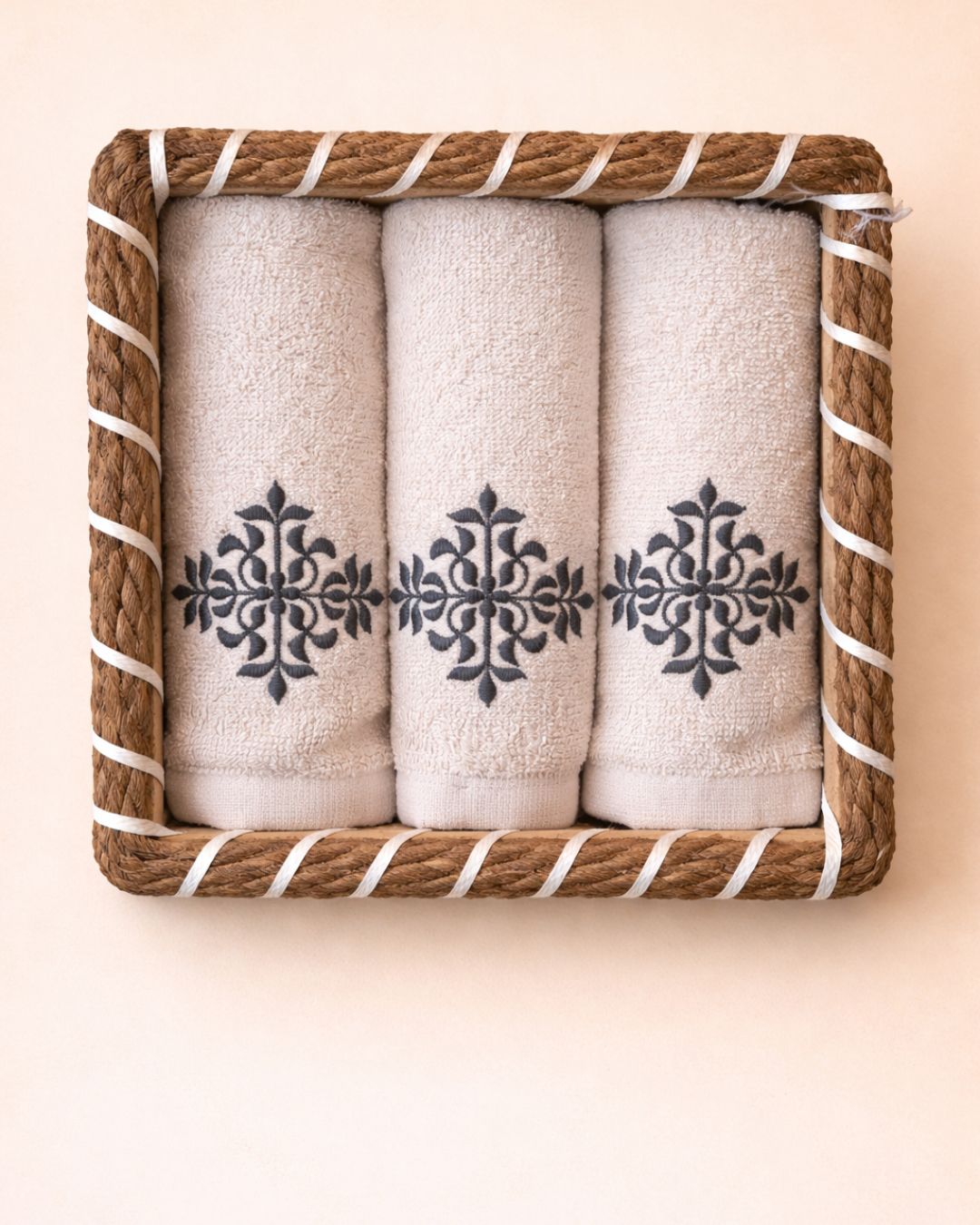 Vintage Towel Basket, cotton towel gift basket