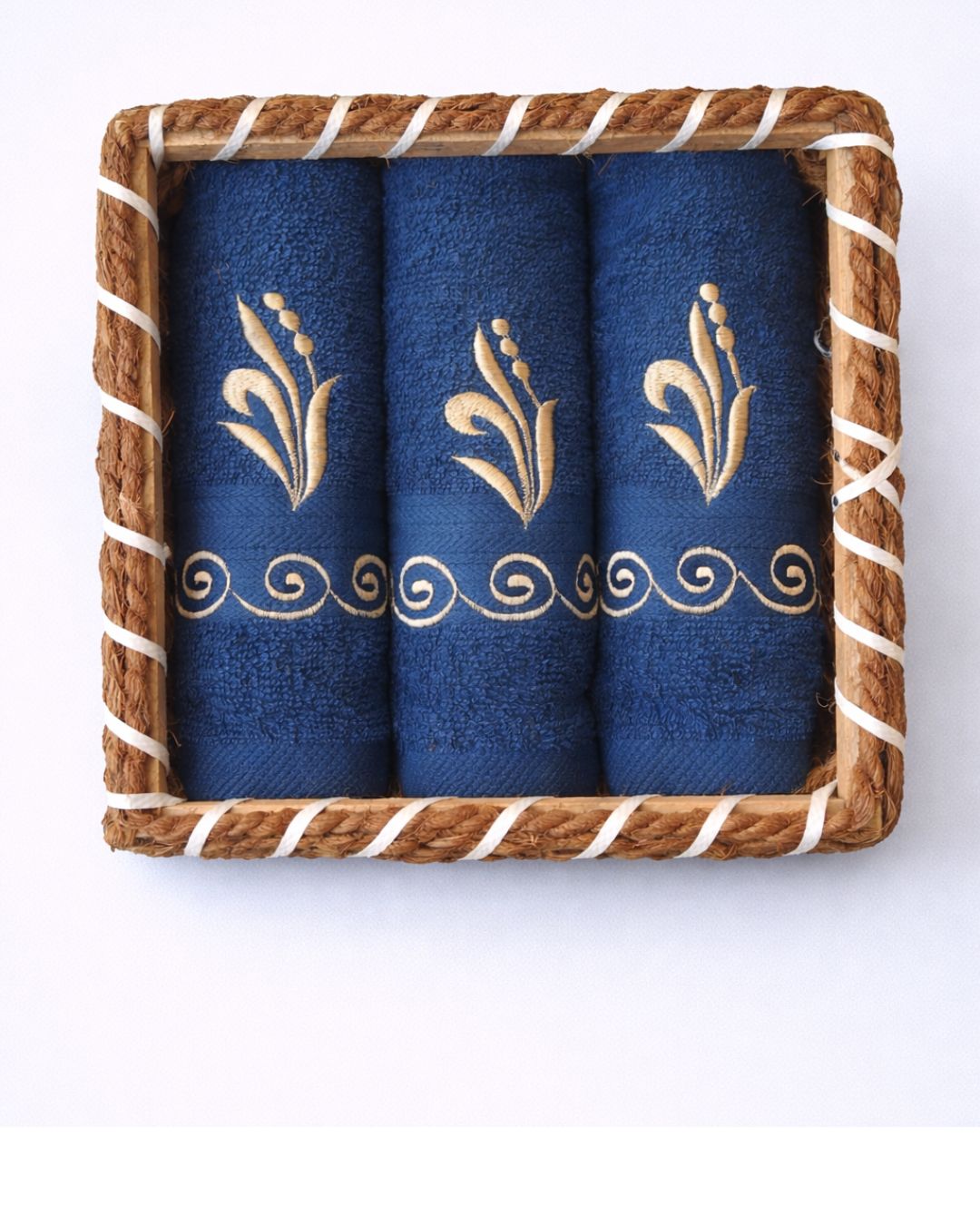 Royal Towel Basket, cotton towel gift basket with name embroidery