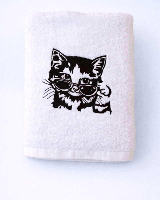 Cat Towel, cotton towel with name embroidery