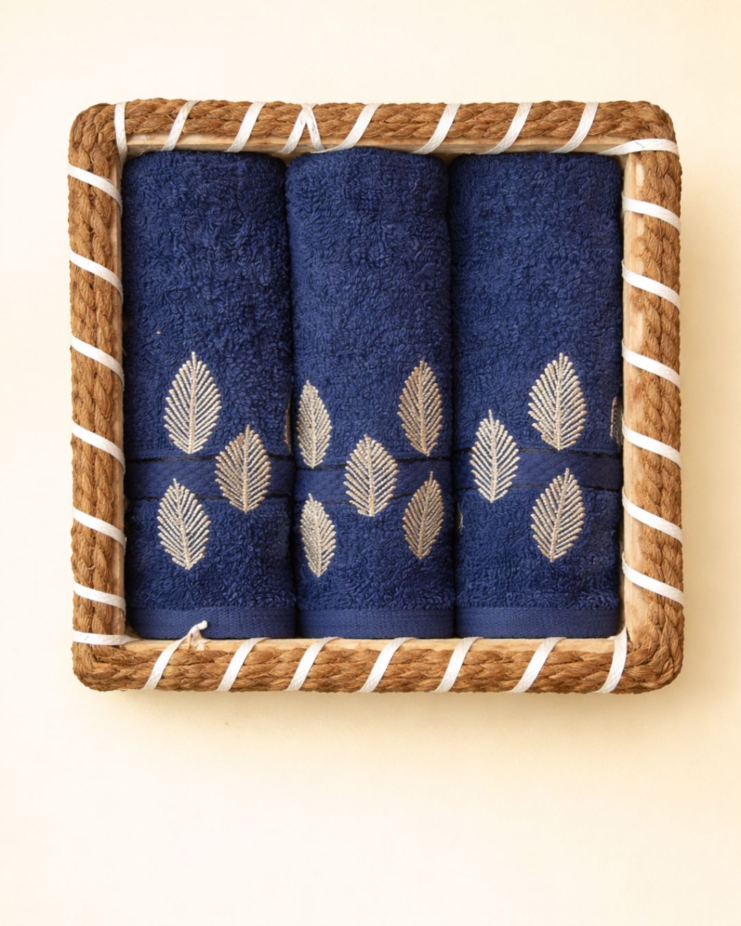 Leaf Towel Basket, cotton towel gift basket with name embroidery