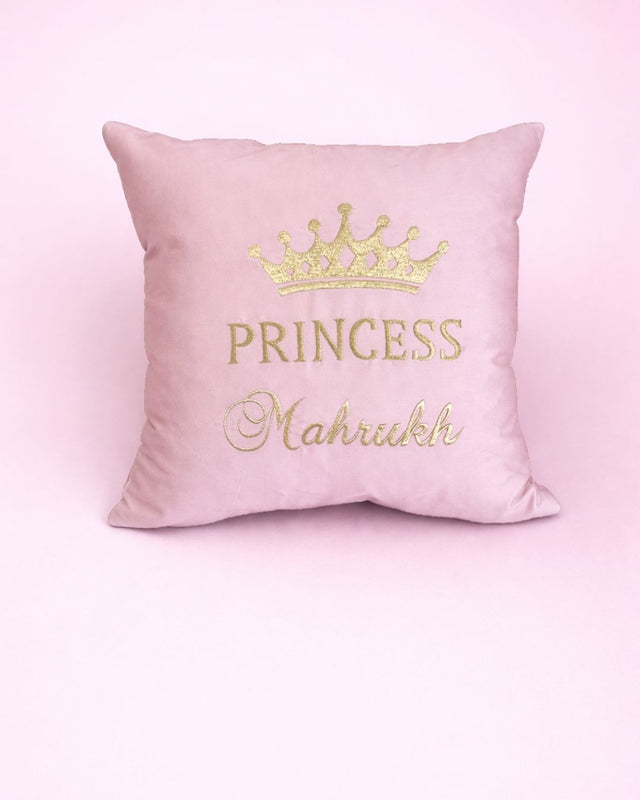 Princess Cushion, pink cotton satin baby cushion with name embroidery