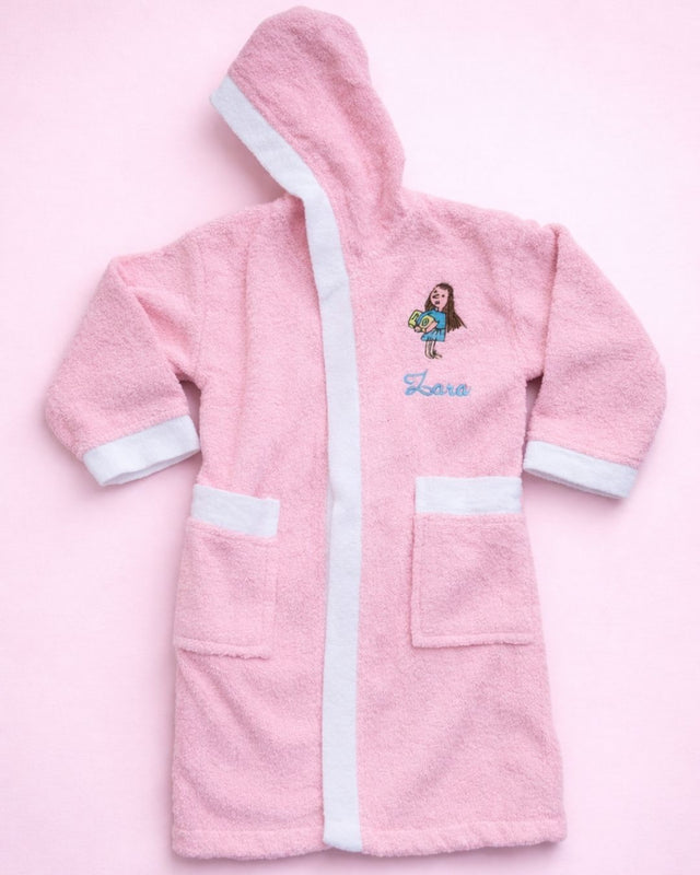 Pink cotton bathrobe with name embroidery