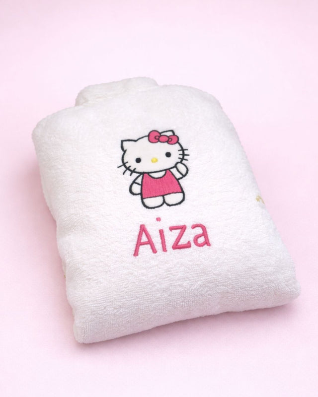 Hello Kitty Bathrobe, white cotton bathrobe with name embroidery